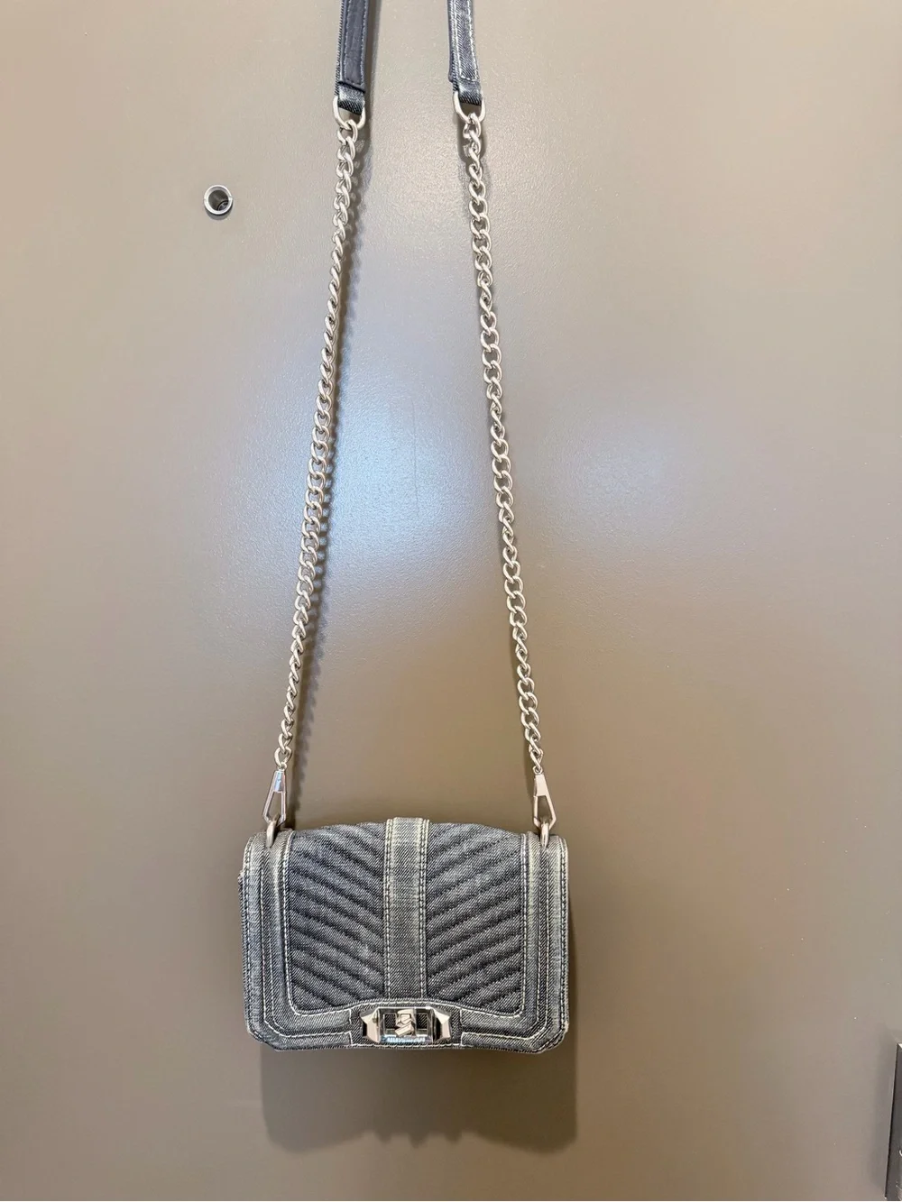 Rebecca Minkoff Gray Quilted Velvet Chain Crossbody